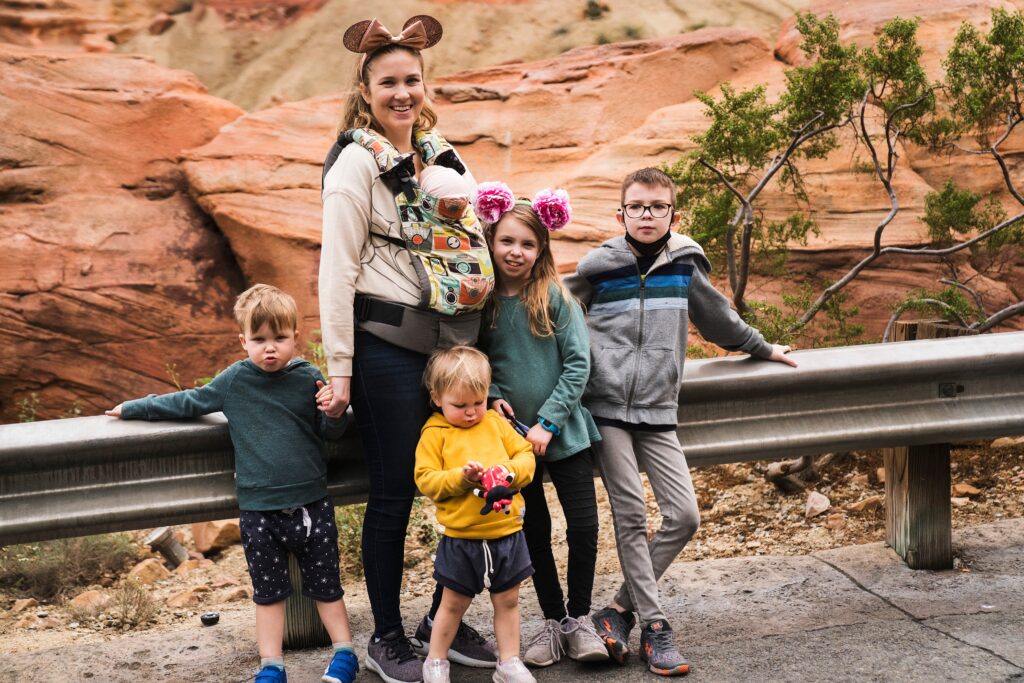 Mother with 5 children in Cars Land at Disney's California Adventure