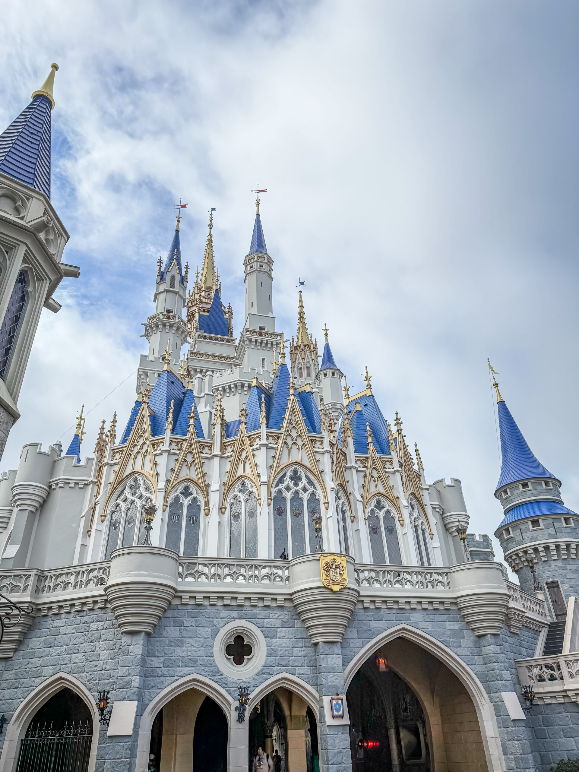 The back of Cinderella's castle in Magic Kingdom, painted white
